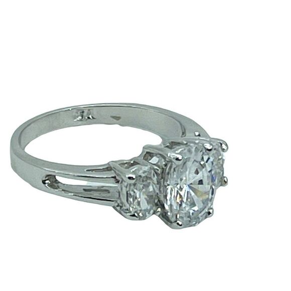 Trilogy Cubic Zirconia.Three Stone Trinity Engagement Ring Marked JA Silver Tone - Picture 8 of 12